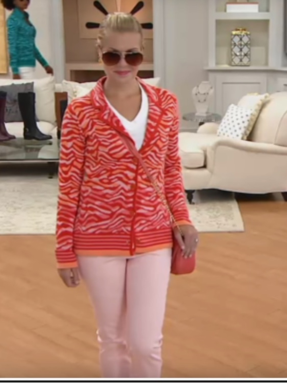 Isaac Mizrahi Orange Zebra-Print knitted Cardigan size M